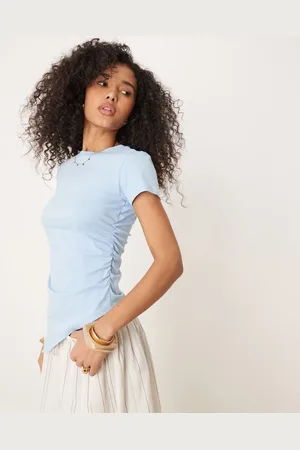 ASOS T-shirt med asymmetrisk snit og rynker i siden-Hvid