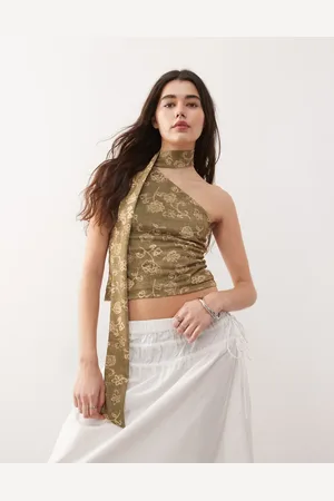 Reclaimed Grøn oneshoulder-top med halstørklæde og blomstermønster