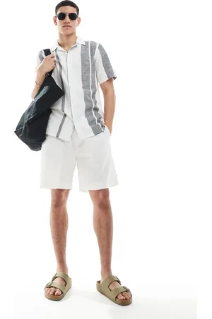 Pull&Bear Ecrufarvede shorts i hørblandingsmateriale-Neutral