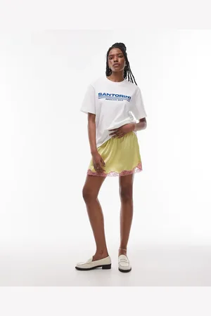 Topshop Mininederdel i satin med pink blondetaljer i underkjolestil