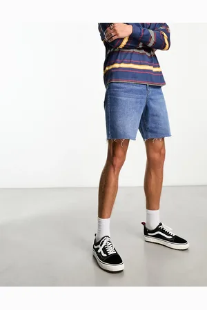 ADPT. Denimshorts med vide ben i mellemvask-Blå