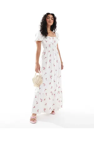 Miss Selfridge Maxikjole med blomsterprint og pufærmer-Multifarvet