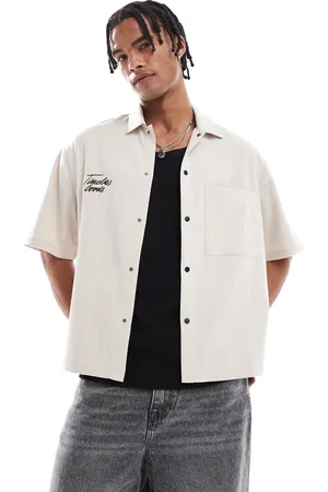Bershka Beige skjorte med striber og broderi