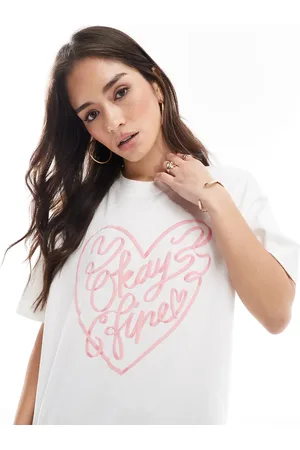 Cotton On Cotton On - Premium - og lyserød T-shirt med firkantet pasform og "Okay Fine"-grafik-Grå