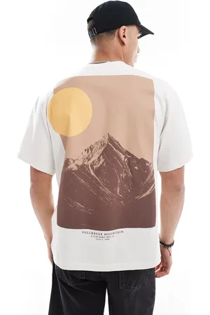 Pull&Bear Sandfarvet T-shirt med bjerggrafik på ryggen-Neutral