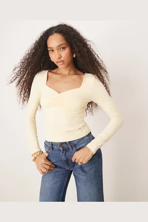 ASOS Stram og langærmet top i polyamid med rynket bryst i