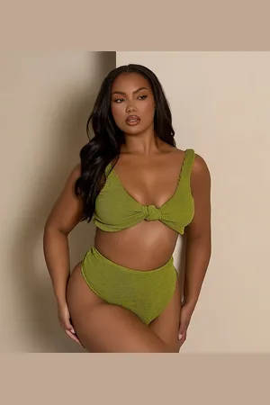 Moda Minx Curve X Bernadette Afia - Kakigrønne og højtaljede bikinitrusser med rynker