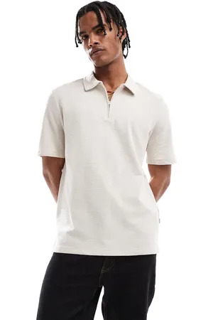 JACK & JONES Beige polo med lynlås og tekstur-Neutral