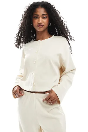 Miss Selfridge Elfenbensfarvet og blød cardigan med ribber-Hvid