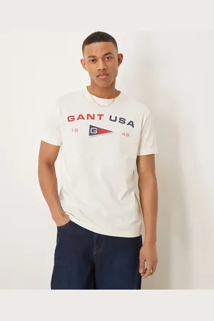 GANT Cremehvid T-shirt med logoprint med amerikansk flag
