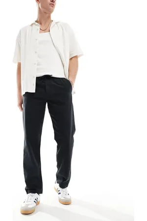 JACK & JONES Sorte pull-on bukser med lige ben i hør
