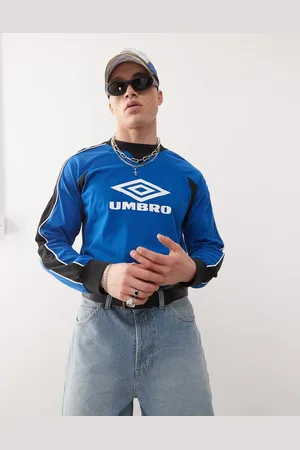 Umbro Blå T-shirt med lange ærmer, paneler og hvidt logoprint