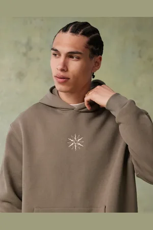 ASOS Brun oversized hættetrøje med fastsyet kant, lille broderi på brystet og kontrasterende syninger-Grøn