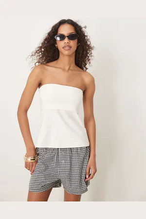 Abercrombie & Fitch Cremehvid og longline tubetop med foldet kant