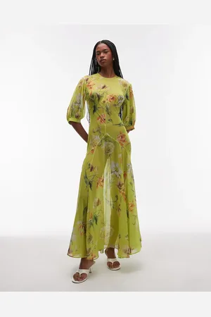 ASOS Grøn gennemsigtig tea-maxikjole med sømdetaljer og vintage-blomstermønster-Multifarvet