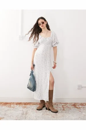 Miss Selfridge Blå maxikjole med blomstermønster i milkmaid-stil-Multifarvet