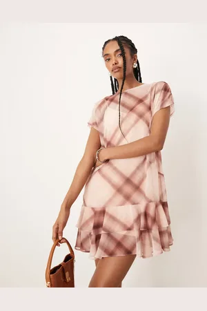 ASOS Pink og ærmeløs mini-kittelkjole med flæser og tern-Lyserød