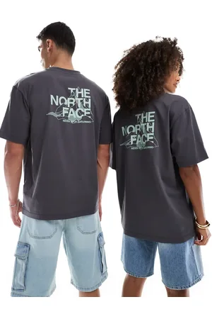 The North Face Vasket grå oversized T-shirt med tegnet bjergprint på ryggen