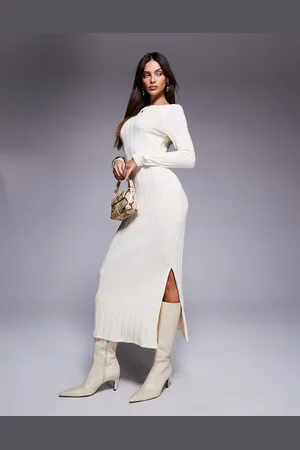 River Island Cremefarvet midikjole med ribber-Hvid