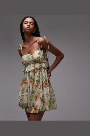 MANGO Babydoll-minikjole med blomstermønster i chiffon-Gul