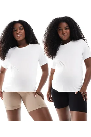 Mama;licious Mamalicious Maternity - Sorte og beige shorts med taljekant over maven og støtte i pakke med 2 par-Multifarvet