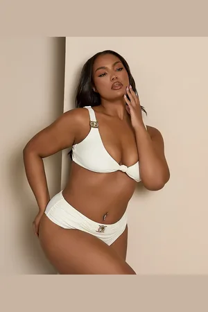 Moda Minx Curve X Bernadette Afia - bikinitop med knude foran og smykkestensdetalje-Hvid