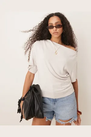 ASOS T-shirt med korset-talje i tekstureret strik-Neutral
