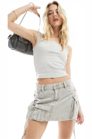 Pull&Bear Denim-mininederdel med cargodetaljer i grå vask