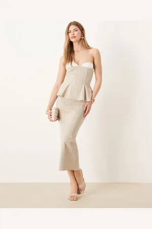ASOS Naturfarvet midikjole med bandeau-snit, overlag, kontrasterende skåldetaljer og striber i bengalin-Multifarvet