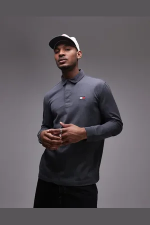 Tommy Hilfiger Mørkegrå rugbytop med fløjlskrave-Sort