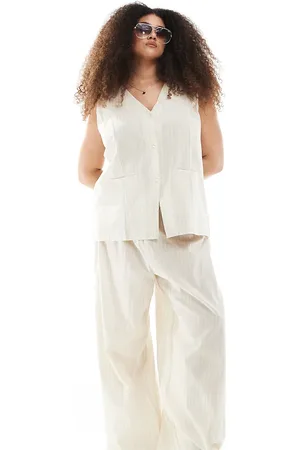 Esmée Esmée Curve - Beige og hvide strandbukser med striber - Del af sæt - Kun hos ASOS-Neutral
