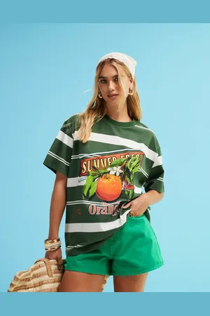 ASOS Oversized skjorte med appelsingrafik og grønne striber-Multifarvet