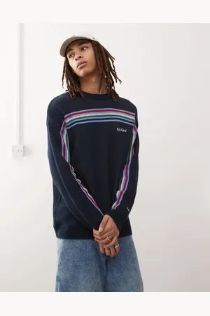 Kickers Marineblå oversized trøje i retrostrik med striber i flere farver