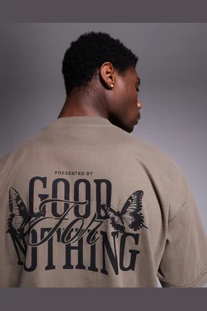 Good For Nothing Gråbrun T-shirt med print på ryggen-Neutral