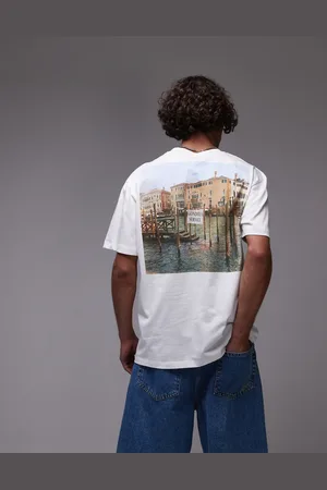 Topman Premium - oversized T-shirt med broderi og gondolaprint foran og bagpå