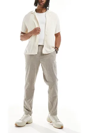 JACK & JONES Beige tapered smalle bukser med løbesnor i hør-Neutral