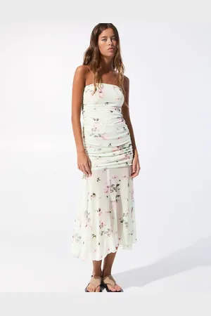 Pull&Bear Mintgrøn bandeau-kjole med blomstermønster i mesh