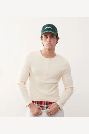 COLLUSION Ribstrikket henley-T-shirt med lange ærmer i slim fit-Neutral