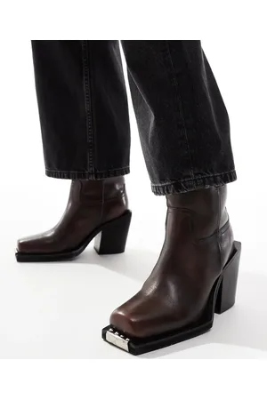 ASOS Relax - Brune og polerede cowboystøvler i læder med tåclips