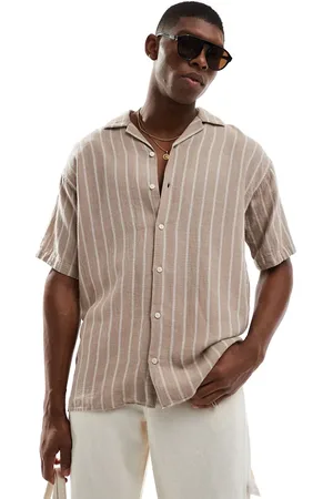 JACK & JONES Beige og kortærmet skjorte med reverskrave og teksturede striber-Neutral