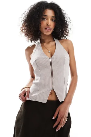 Bershka Halterneck-top med brune striber i bengalin