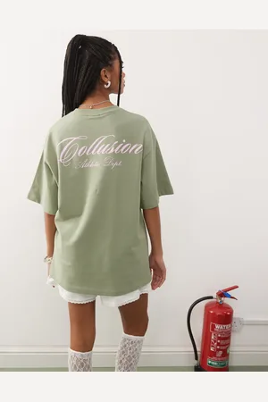 COLLUSION Grøn oversized T-shirt med grafik