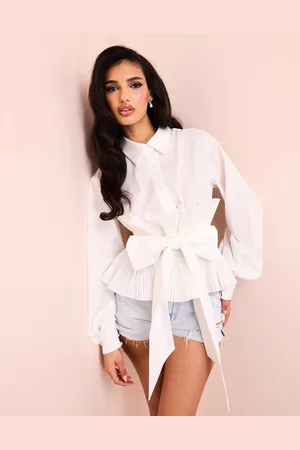 ASOS Poplin-skjorte med plisseret peplum-talje i bomuld-Blå