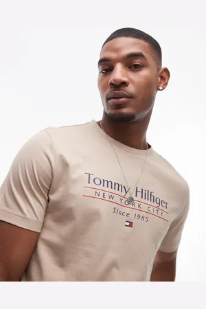 Tommy Hilfiger Beige T-shirt med centralt lineært tekstlogo-Neutral