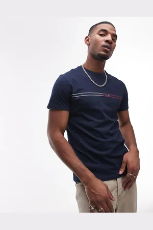 Tommy Hilfiger Marineblå T-shirt med grafisk lineært logoprint