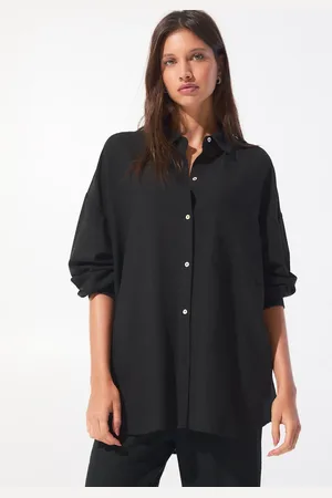 Pull&Bear Oversized skjorte i hørblanding