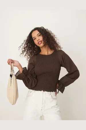 ASOS Chokoladebrun bluse med rynker i bomuld