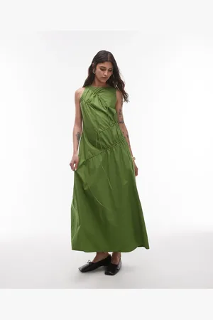 Topshop Midikjole med rynkebånd i poplin