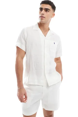 Ralph Lauren Oversized klassisk skjorte med reverskrave, korte ærmer og ikonlogo i hør - Del af sæt