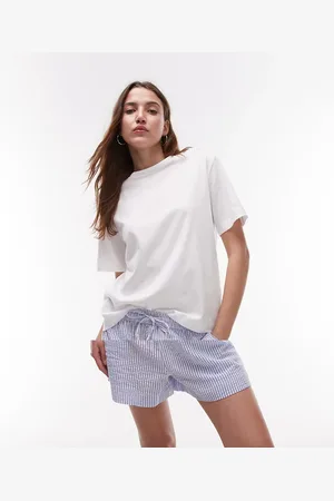 MANGO Pyjamassæt med hvid T-shirt i bomuld og shorts med striber i bæk-og-bølge-stof